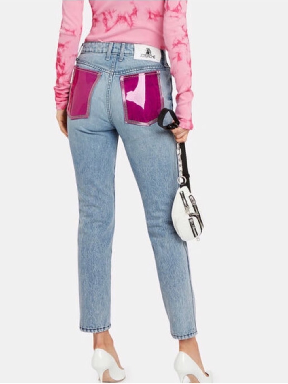 Jordache Pink PVC Pocket Vintage Slim Crop Jeans